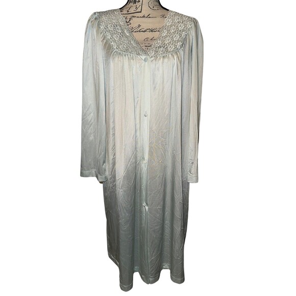 Vanity Fair Other - Vintage Vanity Fair Floral Lace Trim Nylon Lingerie Peignoir Night Gown Blue M